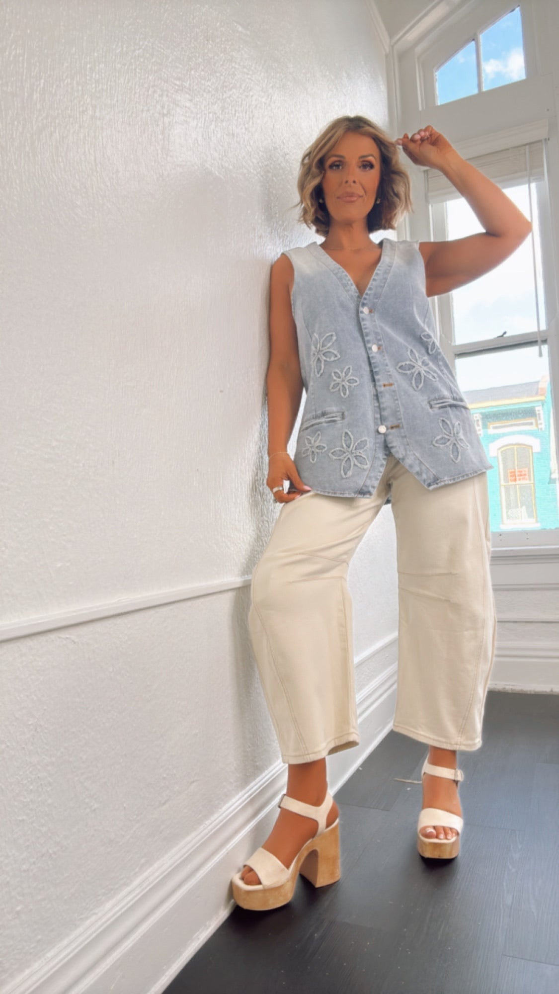 Bloom & Vine Floral Patch Denim Vest