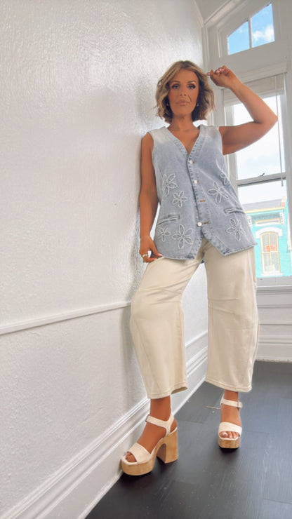 Bloom & Vine Floral Patch Denim Vest