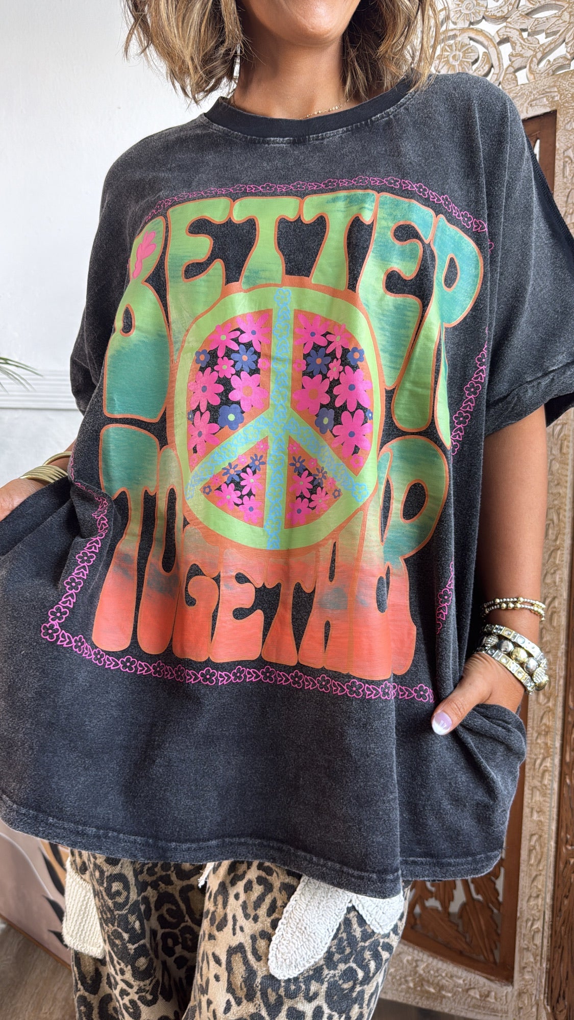 Peace & Better Together Graphic Tee, DK. Grey