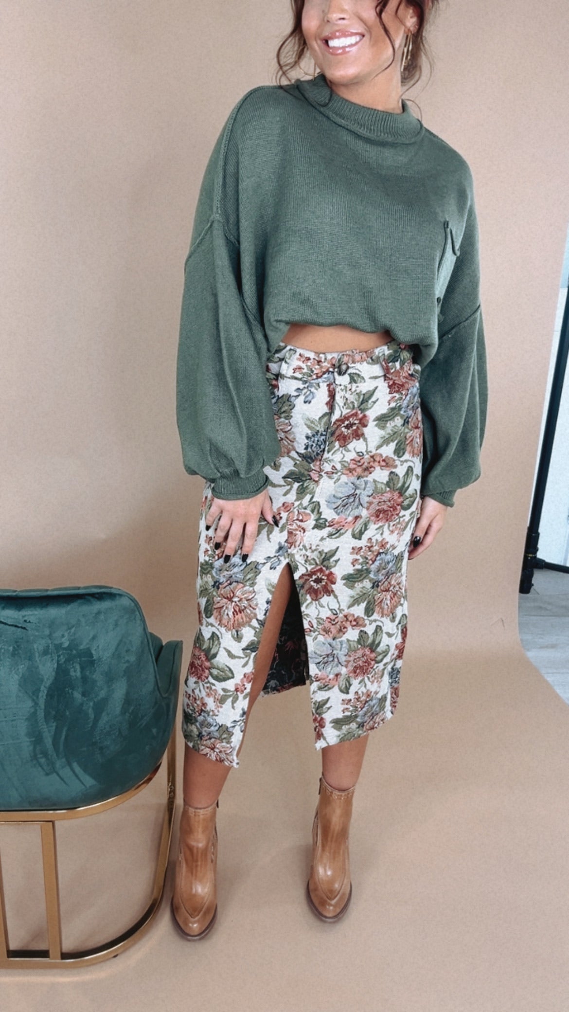 ECB Exclusive: Magnolia Tapestry Midi Skirt