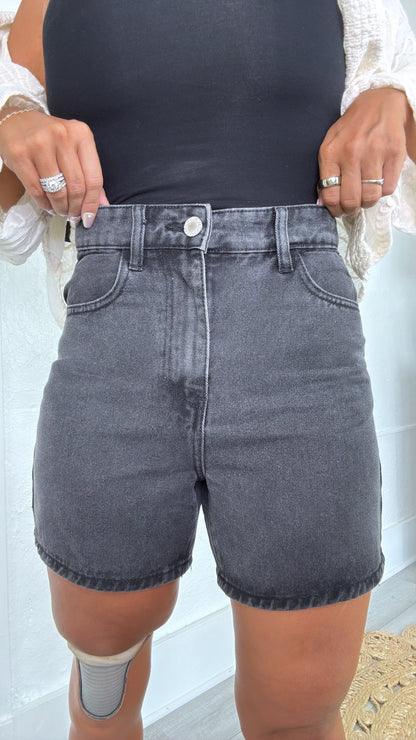 Daily Wear Denim Mom Shorts, Black