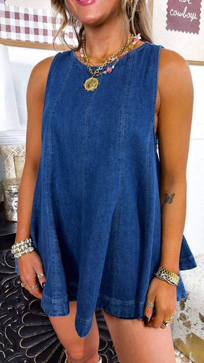 Blueberry Milk Denim Top, Dark Denim