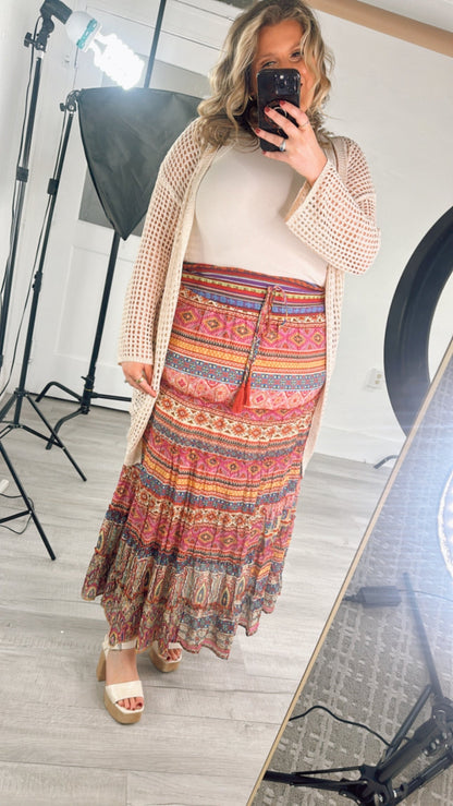 Brielle Boho Printed Maxi Skirt, Multi