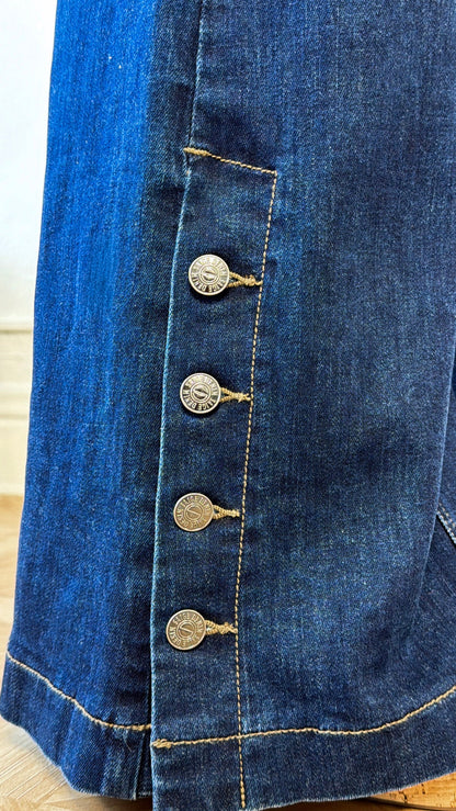 Kai Wide Leg Button Slit Denim, Dark