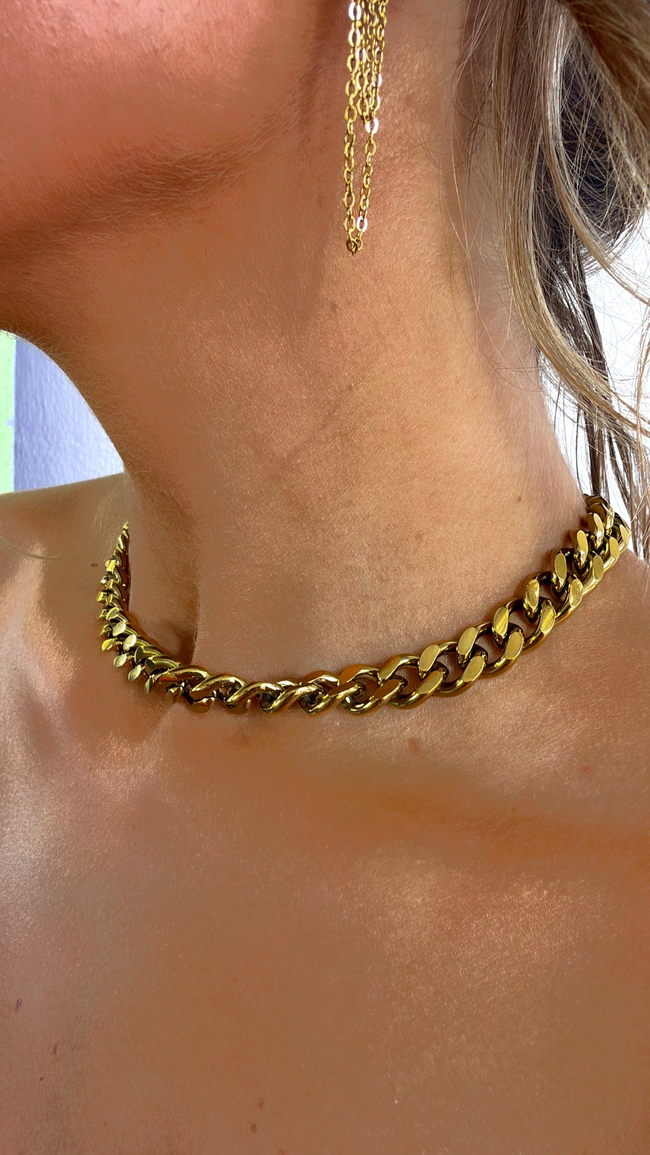 Chunky Shiny Chain Necklace,  Gold