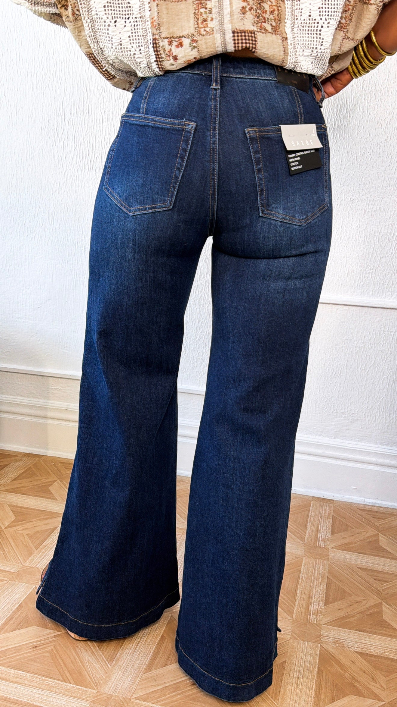 Kai Wide Leg Button Slit Denim, Dark