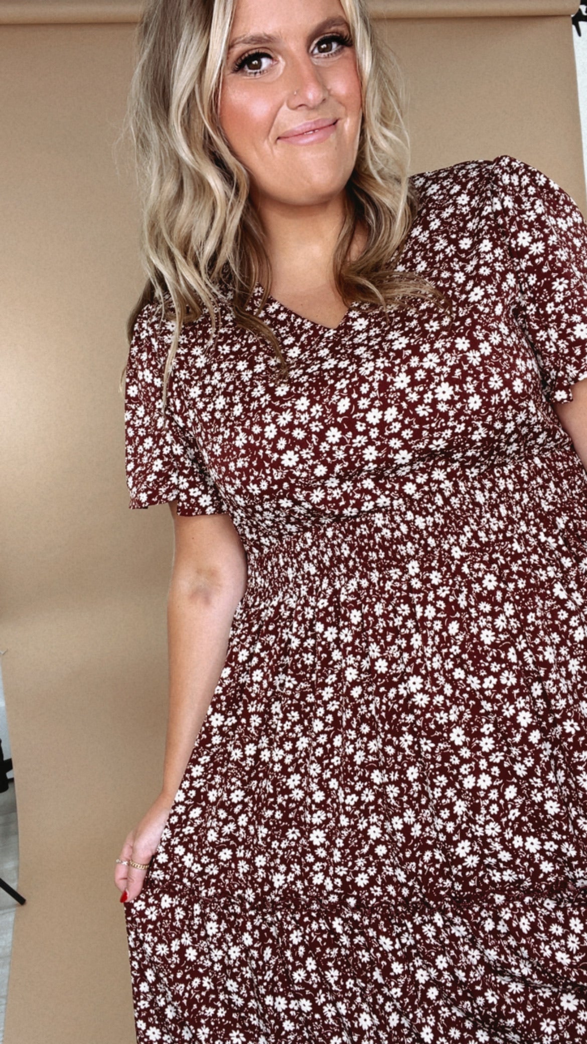 ECB Exclusive: Many Moments Floral Maxi Dress, Wine
