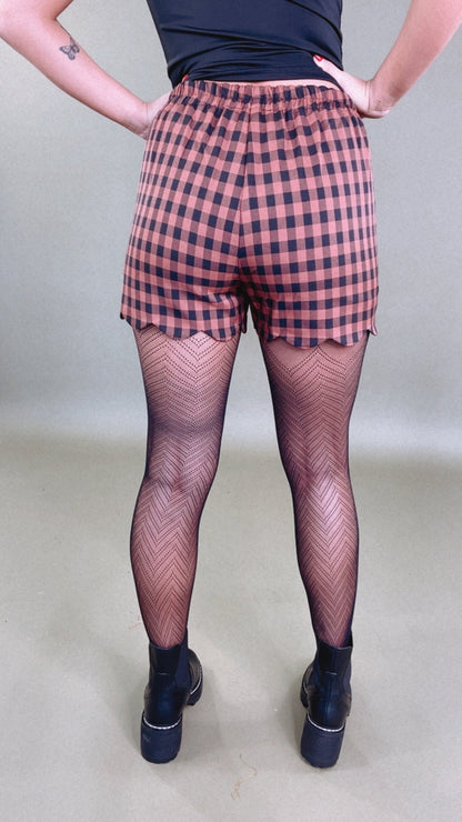 Fast Lane Plaid Scalloped Short, Terracotta