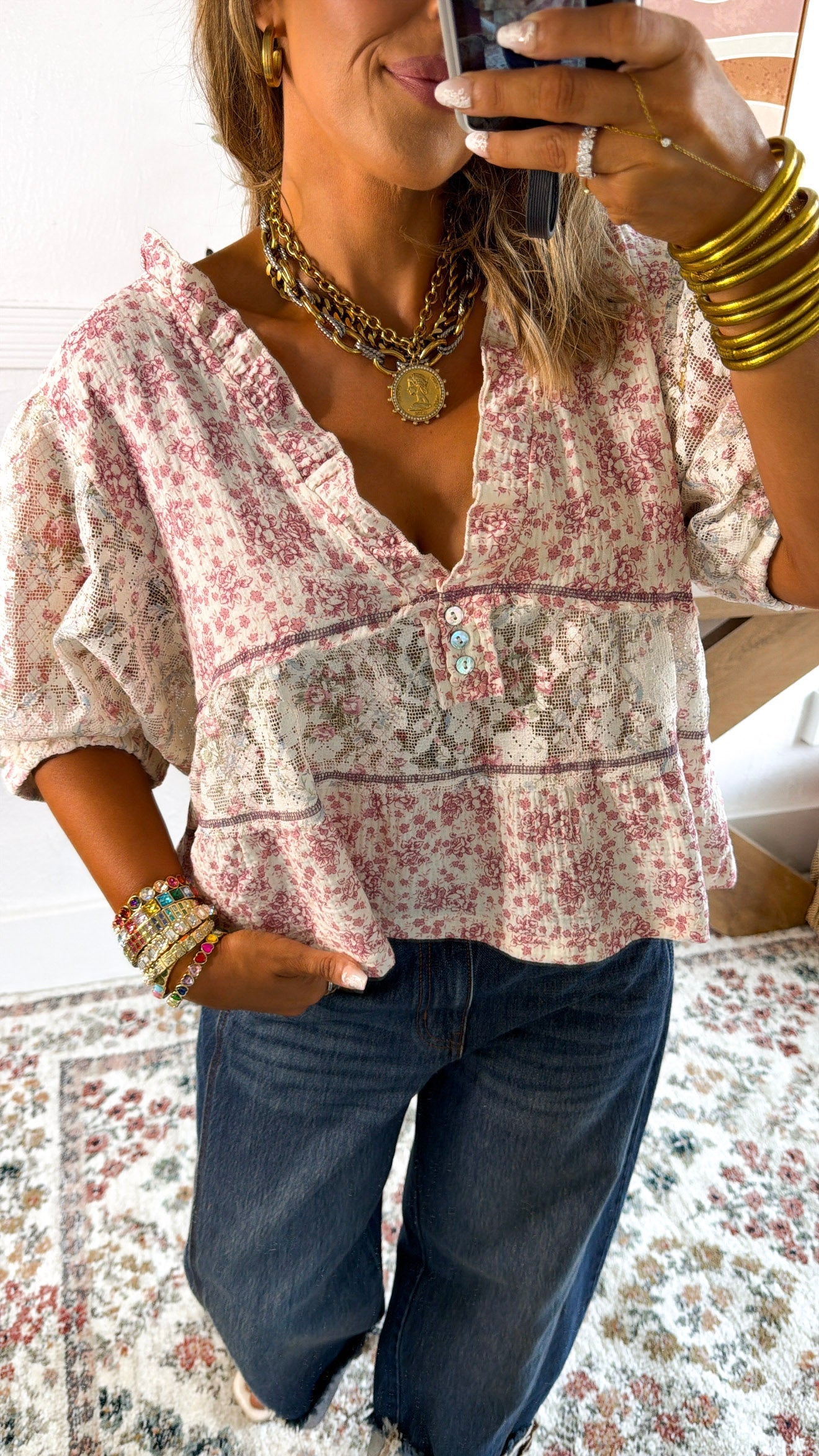 Moonflower Blouse, Pink Floral