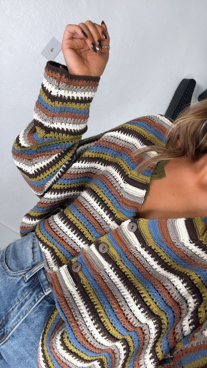 Homeroom Teacher Knit Cardigan, Brown/ Multi