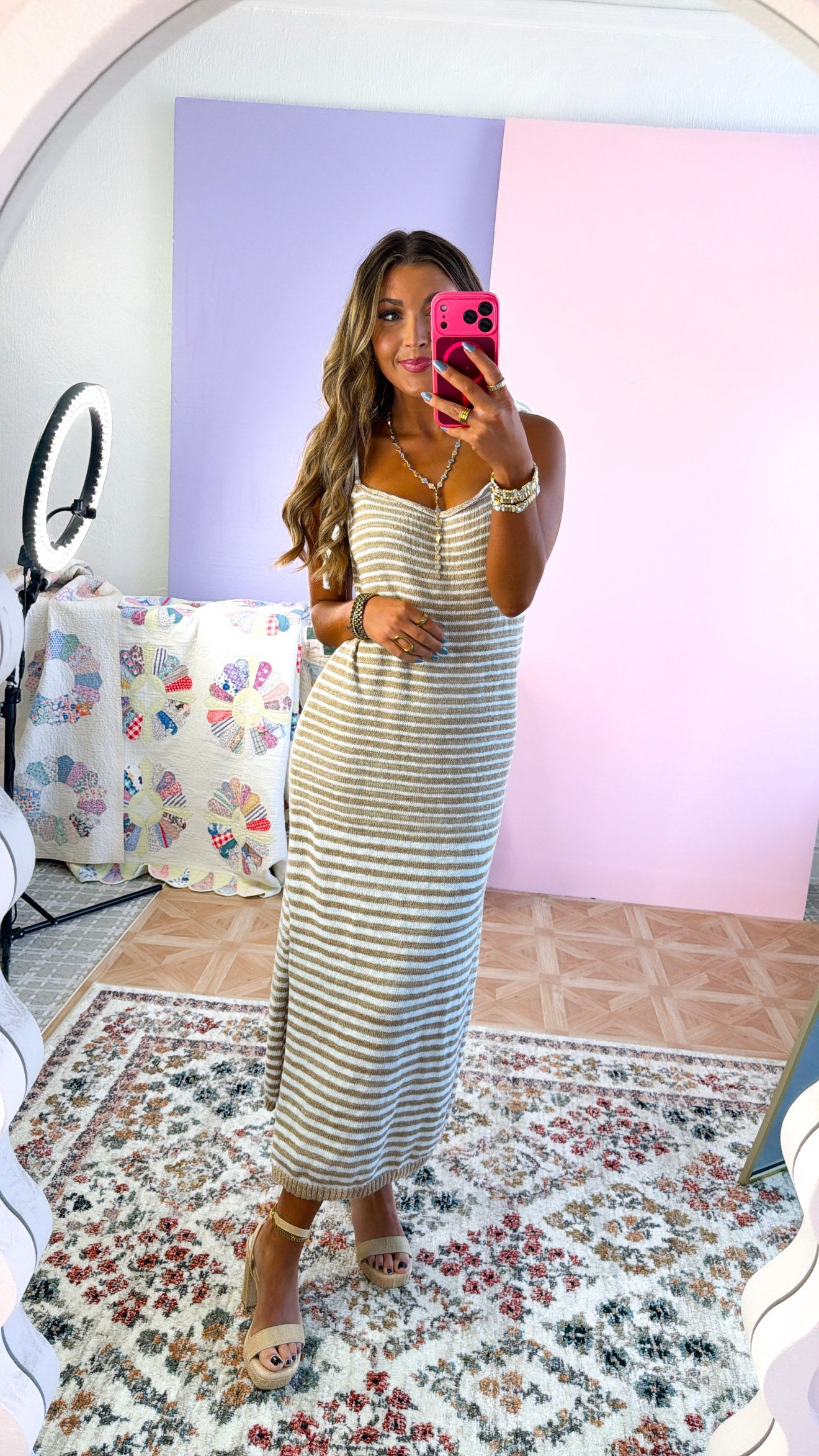 Picture Perfect Midi Dress, Taupe/ White