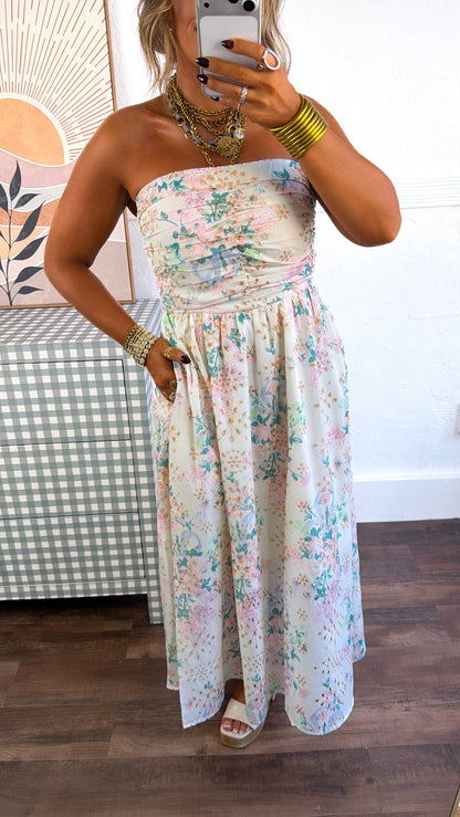 Blooming Springs Tube Top Midi Dress, Multi