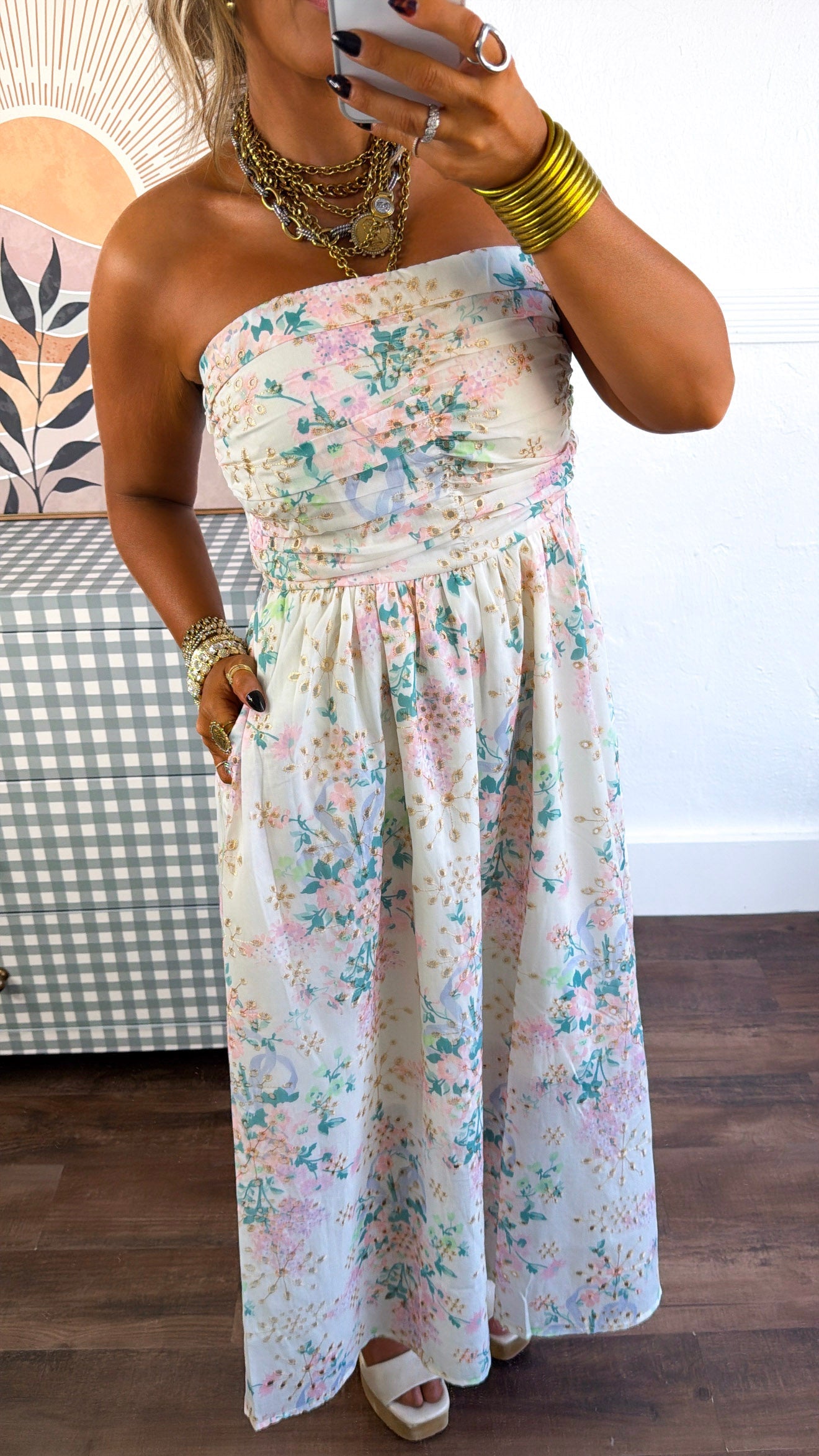 Blooming Springs Tube Top Midi Dress, Multi