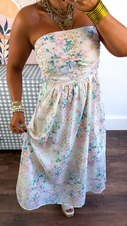 Blooming Springs Tube Top Midi Dress, Multi