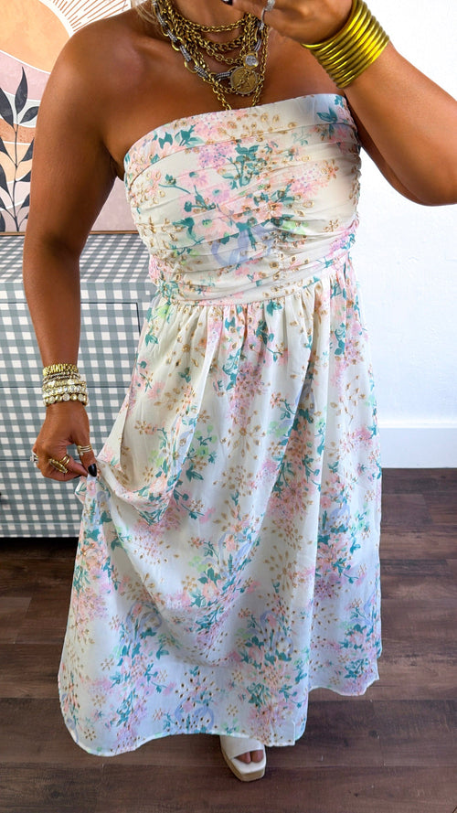 Blooming Springs Tube Top Midi Dress, Multi