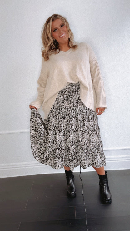 Moment In Time Floral Print Skirt, Black