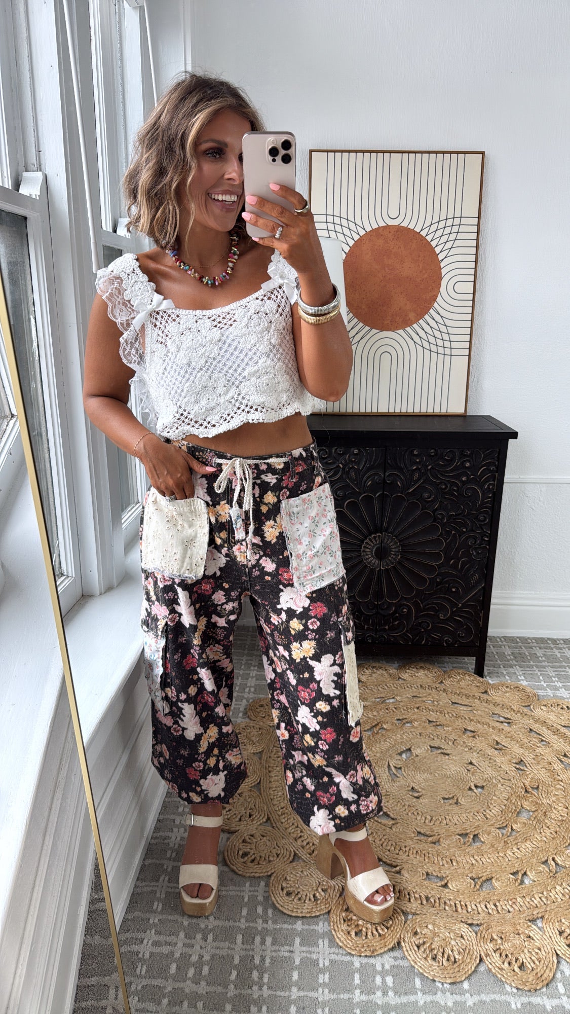 Falling For You Crochet Lace Bow Detail Top, Off White