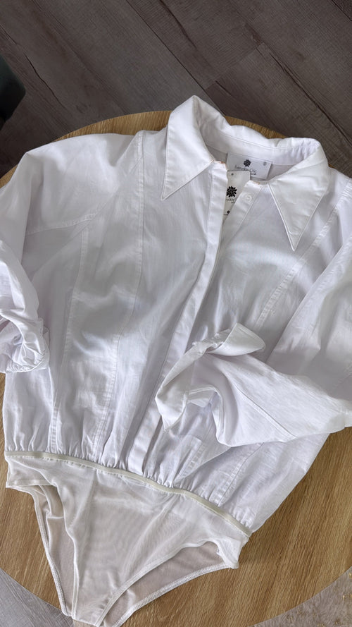 Lightweight Button Up Bodysuit, White