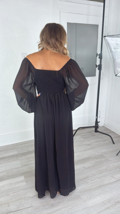 ECB Exclusive: Timeless Romantic Chiffon Maxi Dress, Black