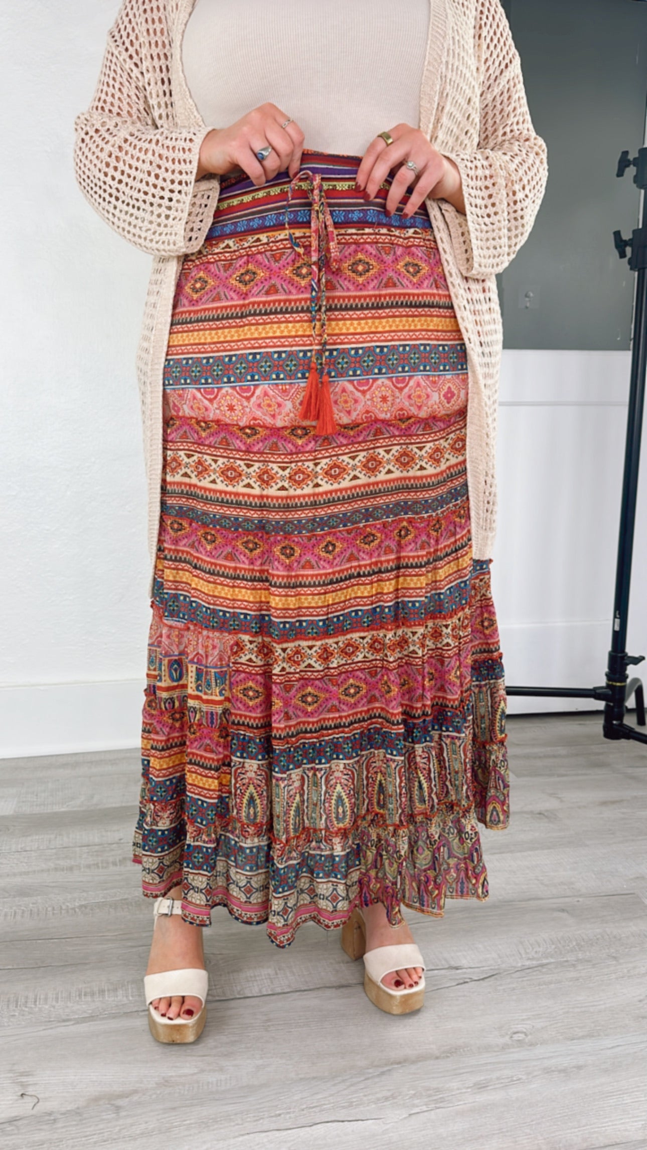 Brielle Boho Printed Maxi Skirt, Multi