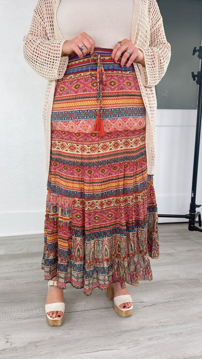 Brielle Boho Printed Maxi Skirt, Multi