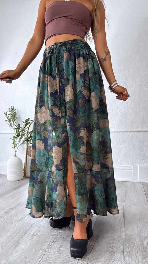 Florence Floral Skirt, Retro Blue