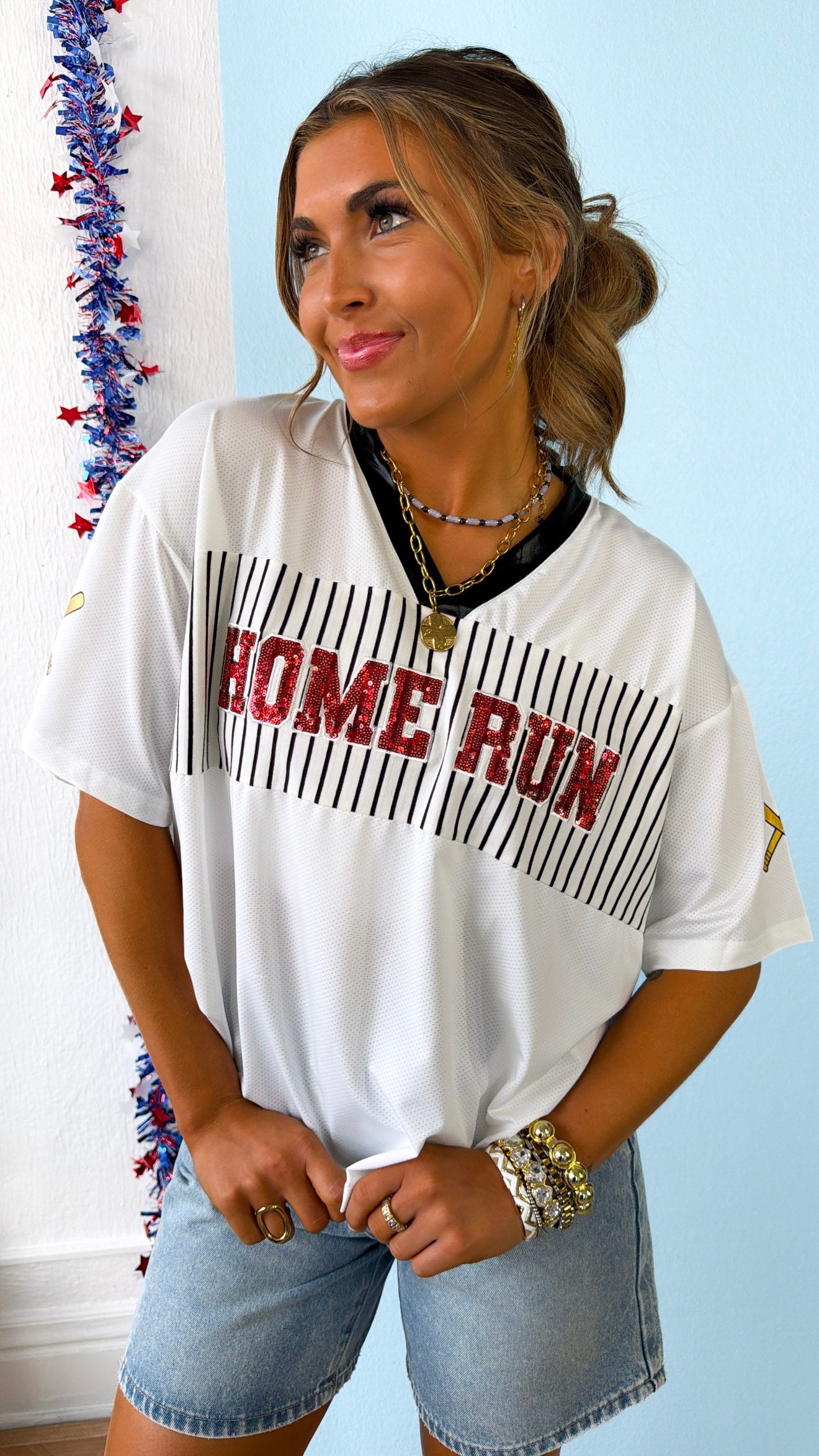 Homerun Sequin Jersey, White
