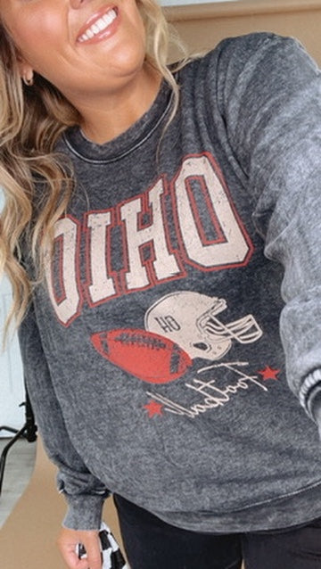 Ohio Football Mineral Washed Sweatshirt, Black