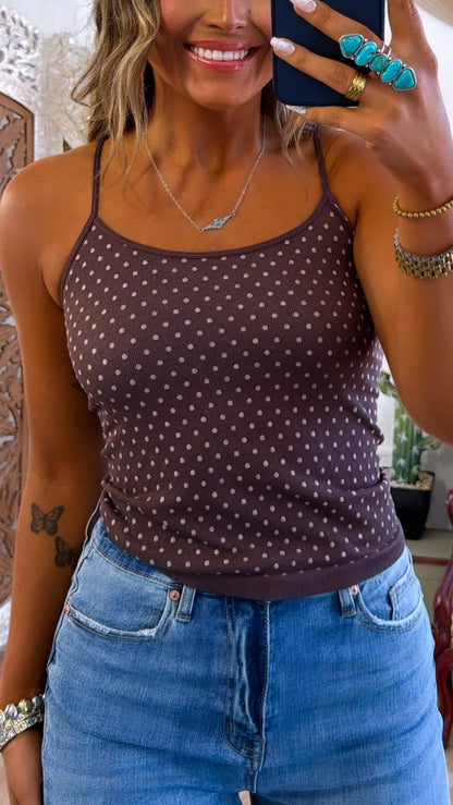 Polka Dot Strap Cami, French Roast