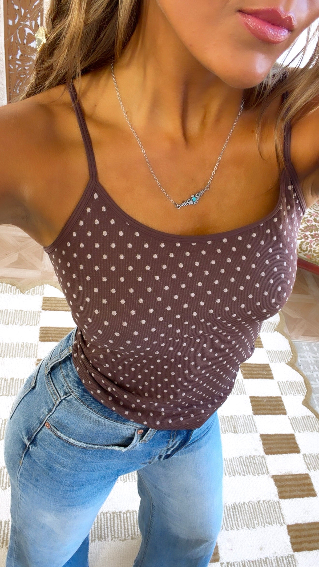 Polka Dot Strap Cami, French Roast