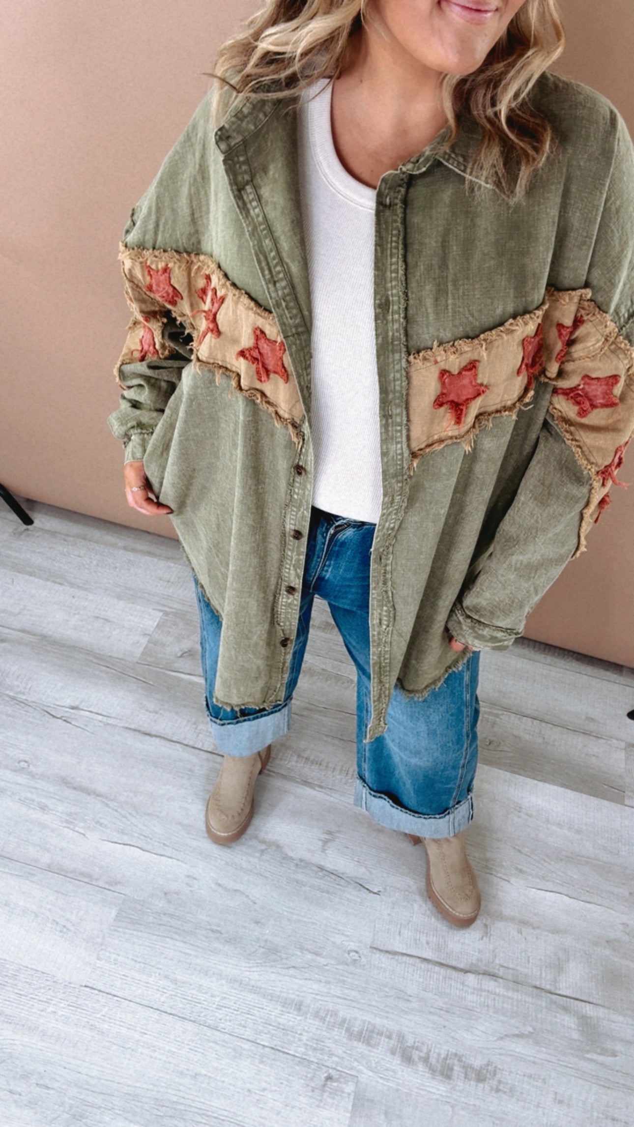All The Stars Washed Button Down Top, Olive