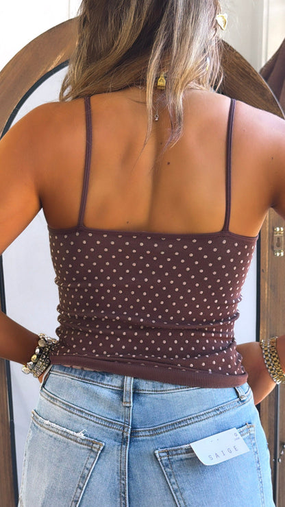 Polka Dot Strap Cami, French Roast