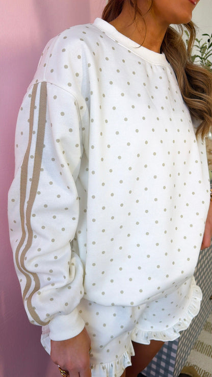 Polka Dot Two Piece Set, Cream/Taupe