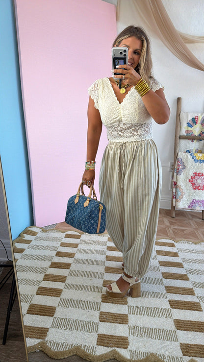 Modern Stripe Jogger Pants, Taupe
