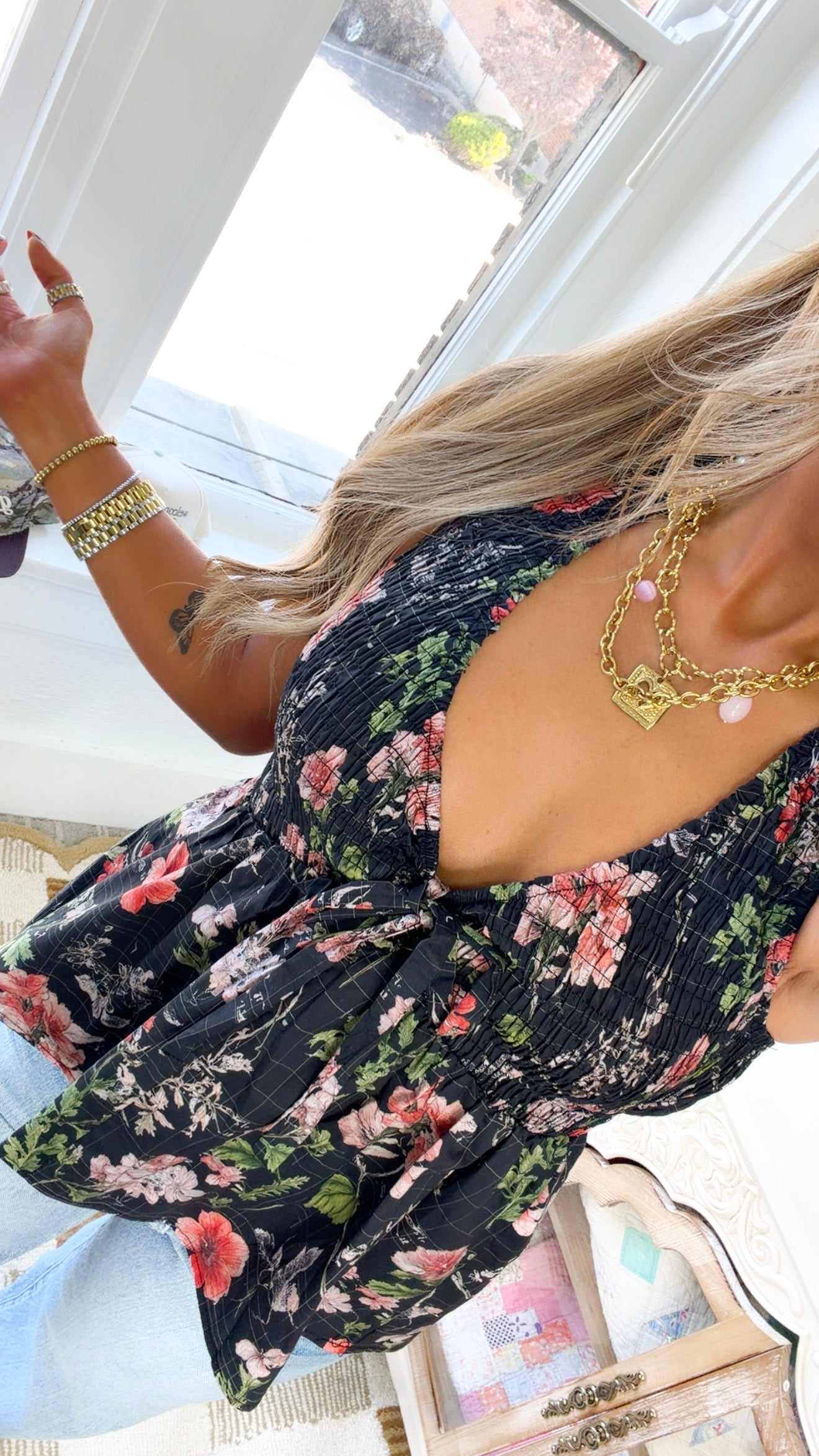Mayari Floral Halter Top, Black