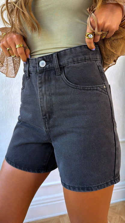 Daily Wear Denim Mom Shorts, Black