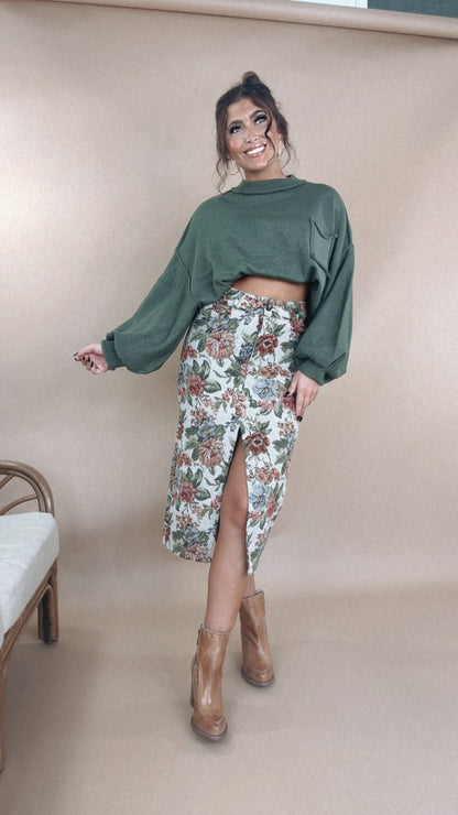 ECB Exclusive: Magnolia Tapestry Midi Skirt