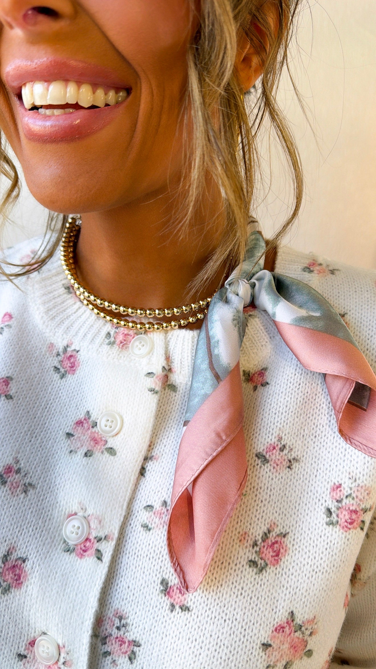 Half Bandana Wrapped Necklace, Peach Multi