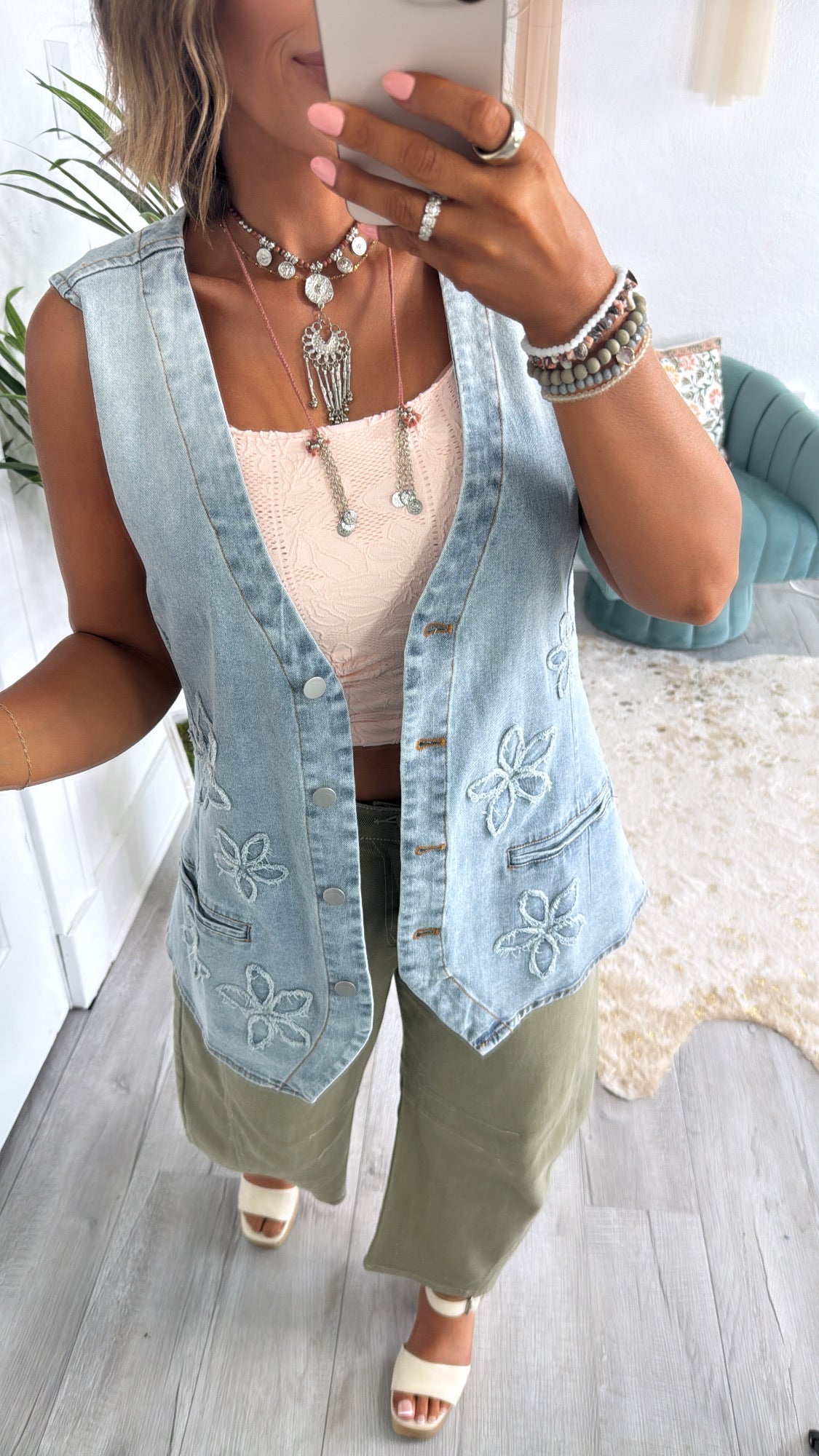 Bloom & Vine Floral Patch Denim Vest