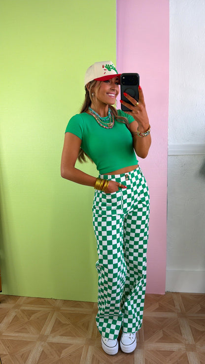 Finish Line Checkered Pant, Green