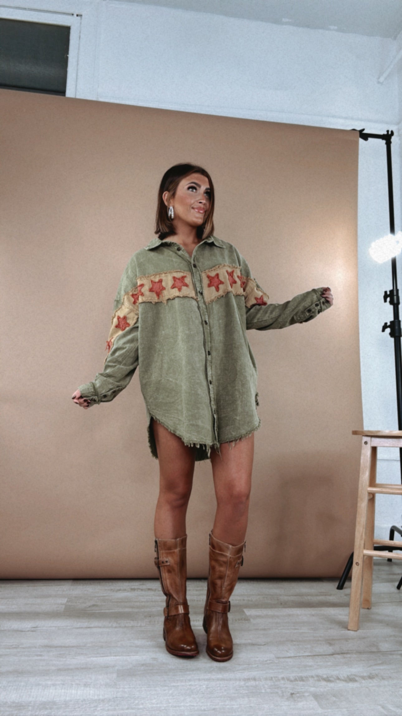 All The Stars Washed Button Down Top, Olive