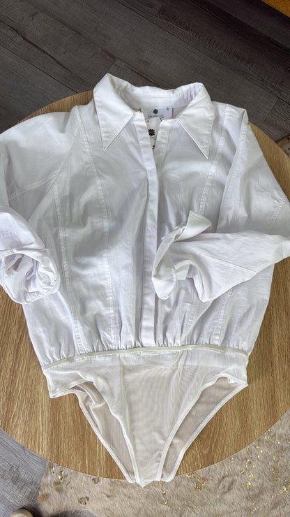 Lightweight Button Up Bodysuit, White