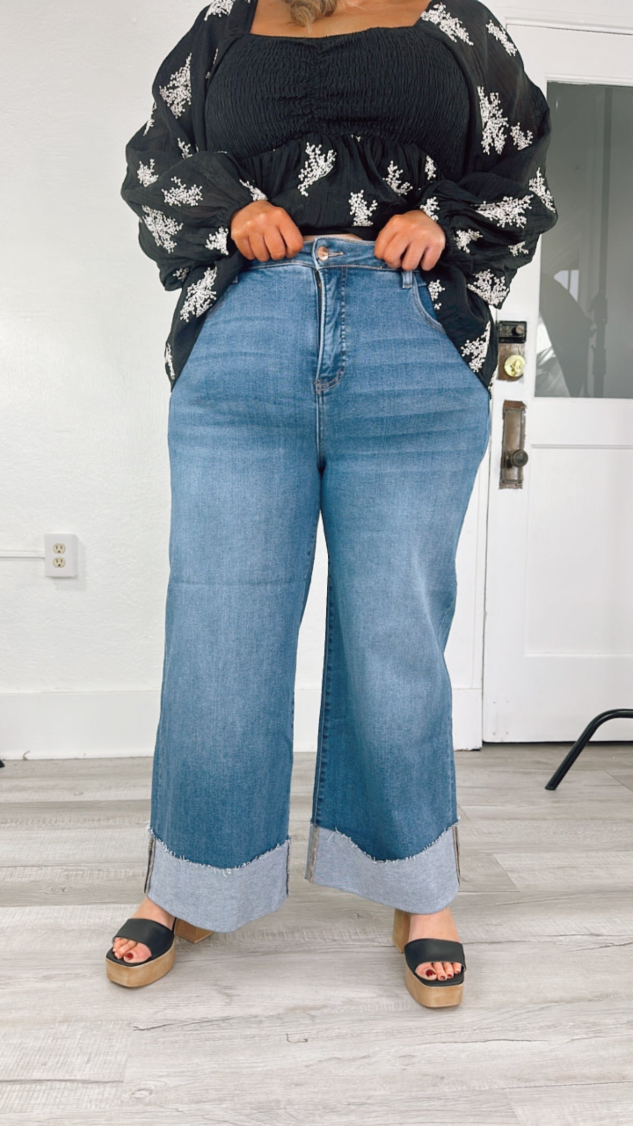 Kendal Distressed Cuff High Rise Denim , RISEN