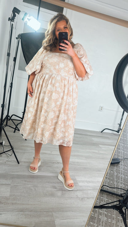 Floral Chiffon Midi Dress, Sand