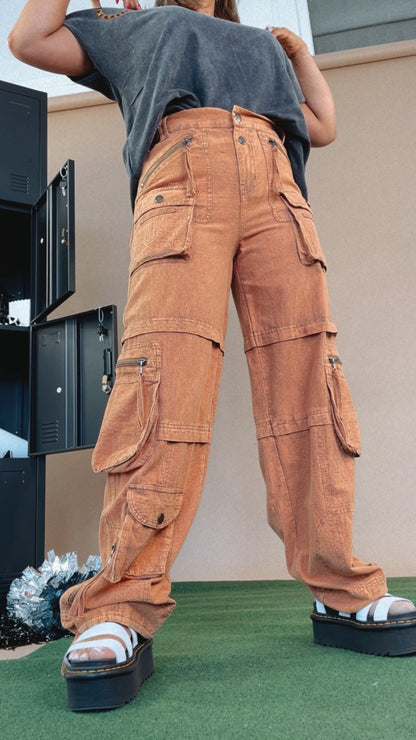 Mineral Washed Cargo Pants, Rust Orange