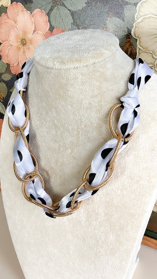 Polka Dot Charm Necklace, White/Black