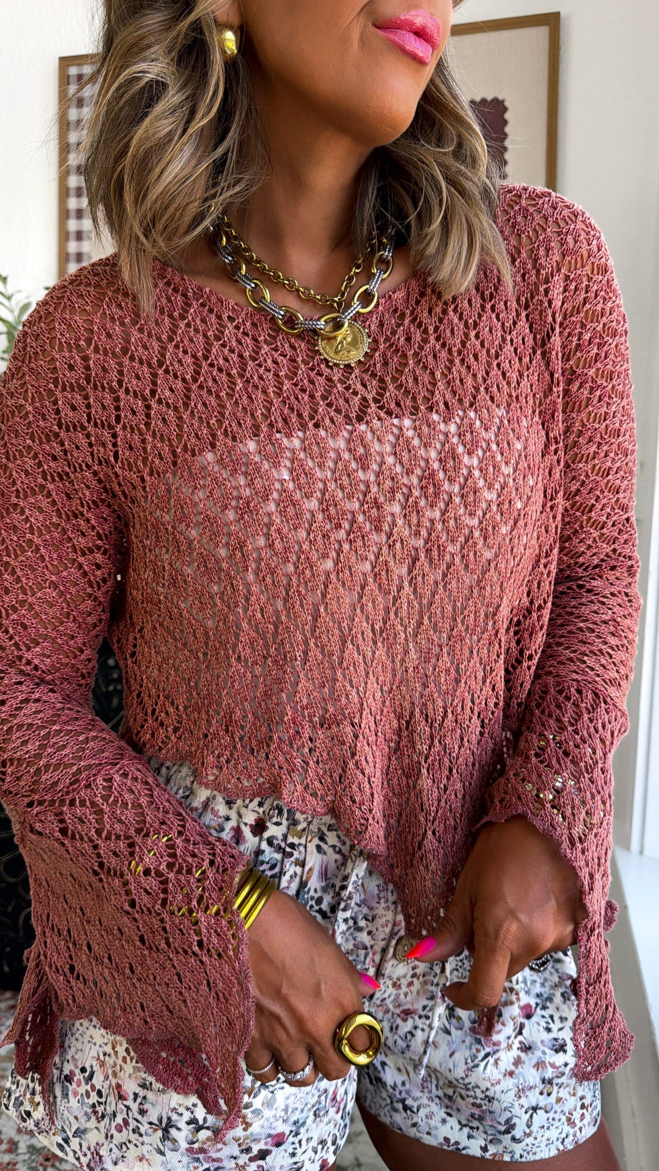 Free Spirit Crochet Top, Brick