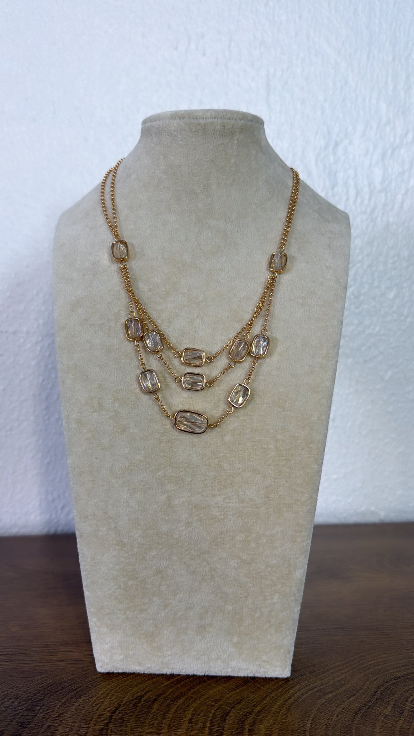 Layered Crystal Necklace, Clear/Gold
