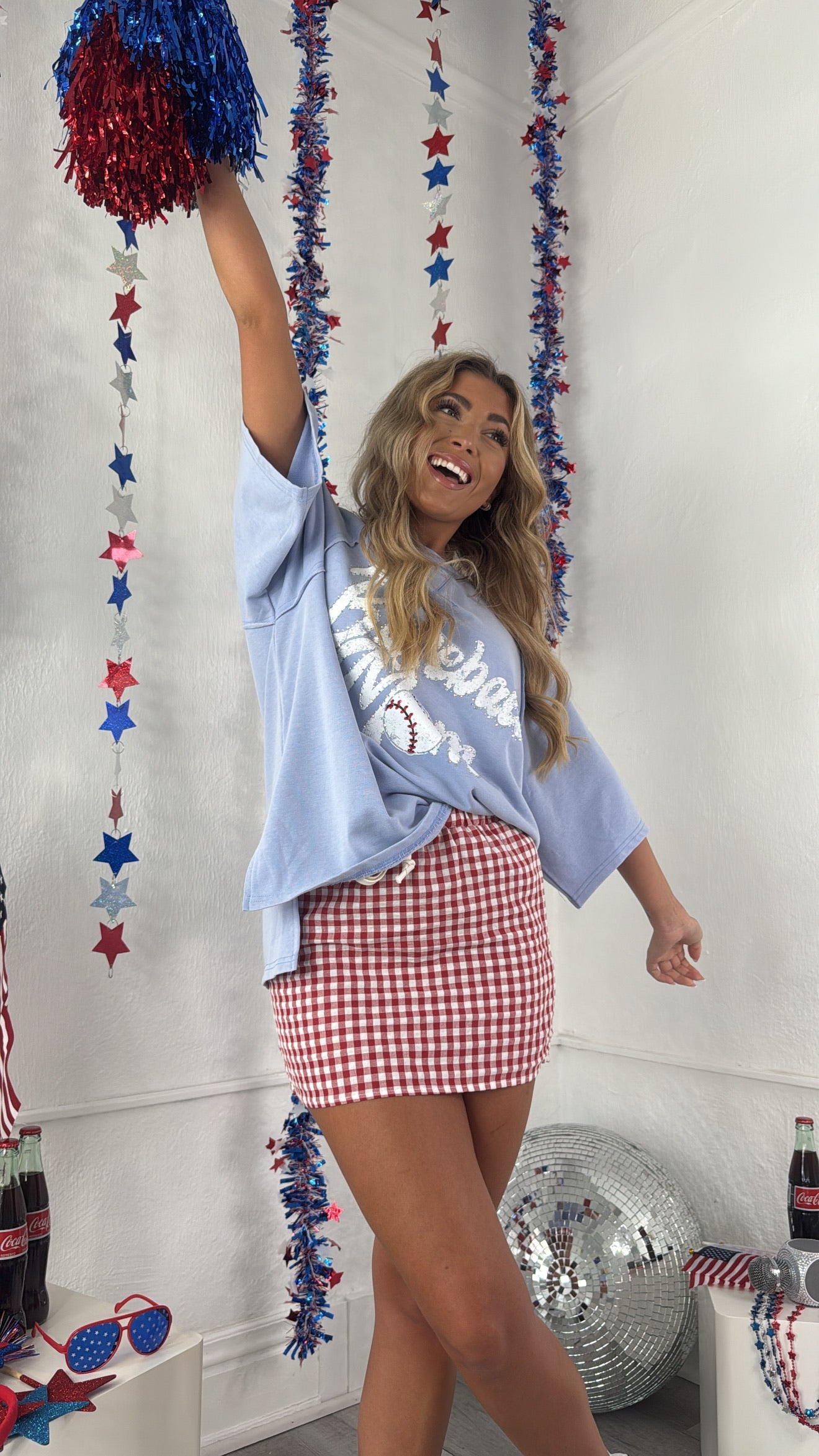 Baseball Mom Oversized Rhinestone Tee, Blue
