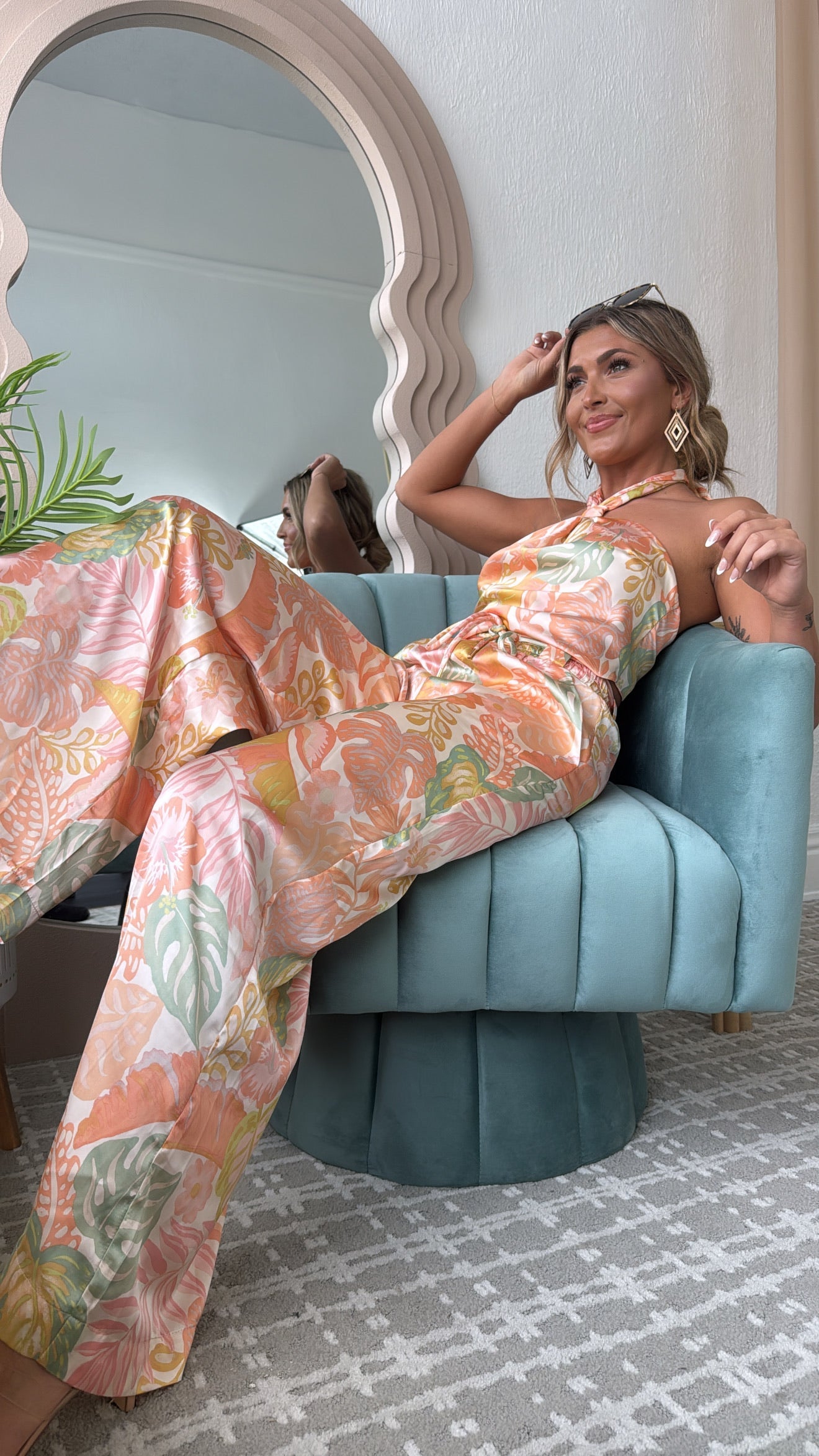 Isla Bloom Haltered Two Piece Set, Apricot Multi